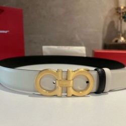 Repliche Cintura reversibile da uomo Salvatore Ferragamo da 3.5 cm con clip in metallo oro Nero/Bianco Imitazioni False Outlet Online