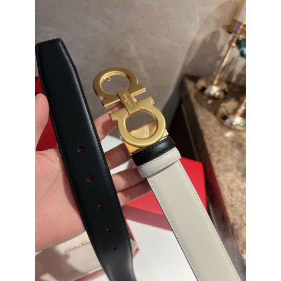 Qualità perfetta Replica Cintura reversibile da uomo Salvatore Ferragamo da 3.5 cm con clip in metallo oro Nero/Bianco Imitazioni Outlet Repliche Cintura reversibile da uomo Salvatore Ferragamo da 3.5 cm con clip in metallo oro Nero/Bianco Imitazioni False Outlet Online