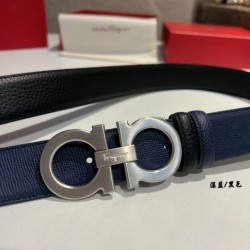 Repliche Cintura reversibile da uomo Salvatore Ferragamo da 3.5 cm con clip in metallo argento Nero/Blu Imitazioni False Outlet Online