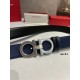 Repliche Cintura reversibile da uomo Salvatore Ferragamo da 3.5 cm con clip in metallo argento Nero/Blu Imitazioni False Outlet Online