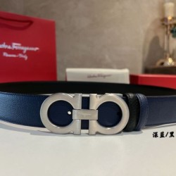 Repliche Cintura reversibile da uomo Salvatore Ferragamo da 3.5 cm con clip in metallo argento Nero/Blu Imitazioni False Outlet Online