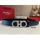 Repliche Cintura reversibile da uomo Salvatore Ferragamo da 3.5 cm con clip in metallo argento Nero/Blu Imitazioni False Outlet Online