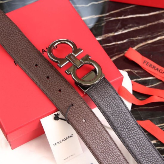 Repliche Cintura reversibile da uomo Salvatore Ferragamo da 3,5 cm con fibbia Nero/caffè Imitazioni False Outlet Online