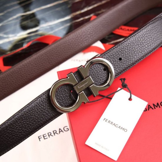 Repliche Cintura reversibile da uomo Salvatore Ferragamo da 3,5 cm con fibbia Nero/caffè Imitazioni False Outlet Online