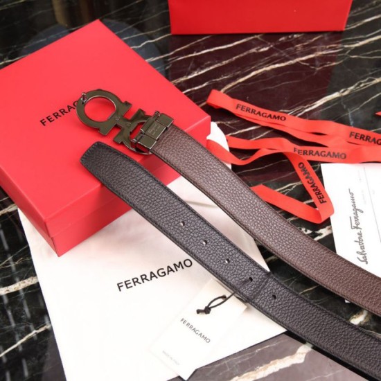 Repliche Cintura reversibile da uomo Salvatore Ferragamo da 3,5 cm con fibbia Nero/caffè Imitazioni False Outlet Online