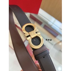 Repliche Cintura reversibile da uomo Salvatore Ferragamo da 3,5 cm con fibbia a ferro di cavallo a doppio anello oro Imitazioni False Outlet Online