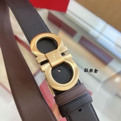 Repliche Cintura reversibile da uomo Salvatore Ferragamo da 3,5 cm con fibbia a ferro di cavallo a doppio anello oro Imitazioni False Outlet Online
