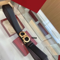 Repliche Cintura reversibile da uomo Salvatore Ferragamo da 3,5 cm con fibbia a ferro di cavallo a doppio anello oro Imitazioni False Outlet Online