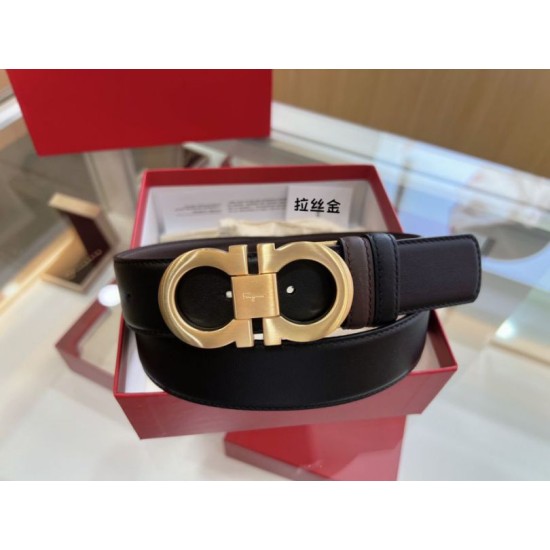 Qualità perfetta Replica Cintura reversibile da uomo Salvatore Ferragamo da 3,5 cm con fibbia a ferro di cavallo a doppio anello oro Imitazioni Outlet Repliche Cintura reversibile da uomo Salvatore Ferragamo da 3,5 cm con fibbia a ferro di cavallo a doppio anello oro Imitazioni False Outlet Online