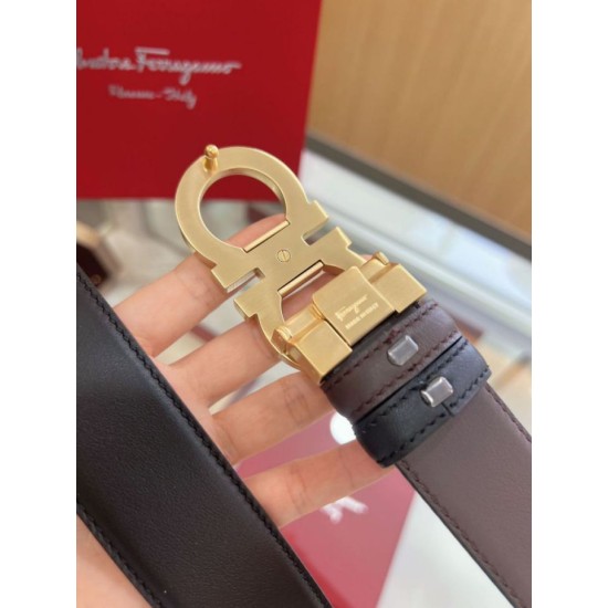 Qualità perfetta Replica Cintura reversibile da uomo Salvatore Ferragamo da 3,5 cm con fibbia a ferro di cavallo a doppio anello oro Imitazioni Outlet Repliche Cintura reversibile da uomo Salvatore Ferragamo da 3,5 cm con fibbia a ferro di cavallo a doppio anello oro Imitazioni False Outlet Online
