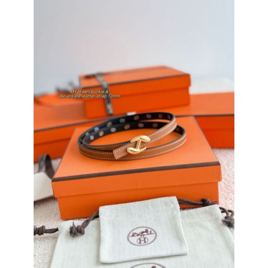 Repliche cintura Hermes Donna My H e reversibile Hermès sur Mer 13 mm Nero/marrone Imitazioni False Outlet Online