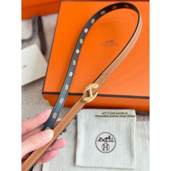 Repliche cintura Hermes Donna My H e reversibile Hermès sur Mer 13 mm Nero/marrone Imitazioni False Outlet Online