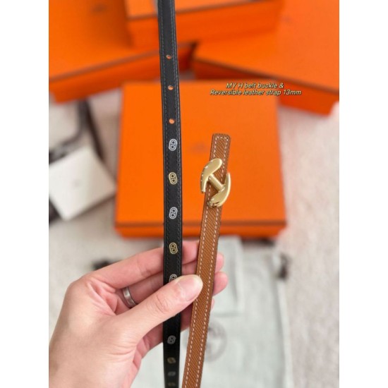Repliche cintura Hermes Donna My H e reversibile Hermès sur Mer 13 mm Nero/marrone Imitazioni False Outlet Online