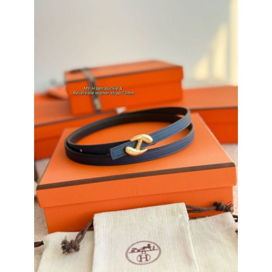 Repliche cintura Hermes Donna My H e reversibile Hermès sur Mer 13 mm Blu/Nero Imitazioni False Outlet Online