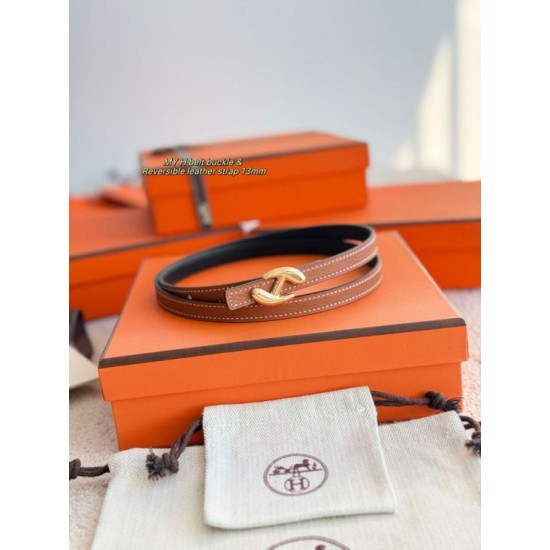 Repliche cintura Hermes Donna My H e reversibile Hermès sur Mer 13 mm marrone/Nero Imitazioni False Outlet Online