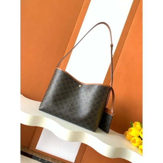 Miglior sito Replica Borsa shopper morbida Celine Triomphe in tela/pelle di vitello color cuoio Imitazioni Outlet Online