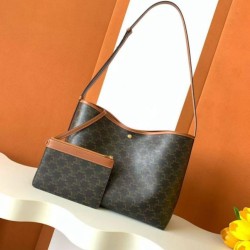 Miglior sito Replica Borsa shopper morbida Celine Triomphe in tela/pelle di vitello color cuoio Imitazioni Outlet Online