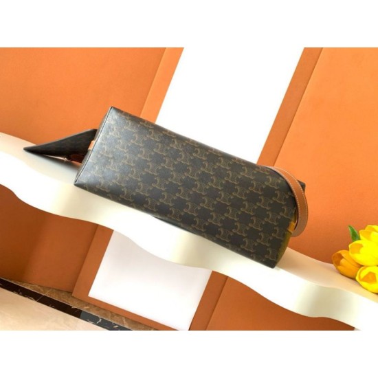 Miglior sito Replica Borsa shopper morbida Celine Triomphe in tela/pelle di vitello color cuoio Imitazioni Outlet Online