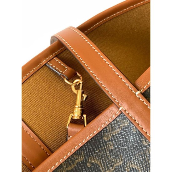 Miglior sito Replica Borsa shopper morbida Celine Triomphe in tela/pelle di vitello color cuoio Imitazioni Outlet Online
