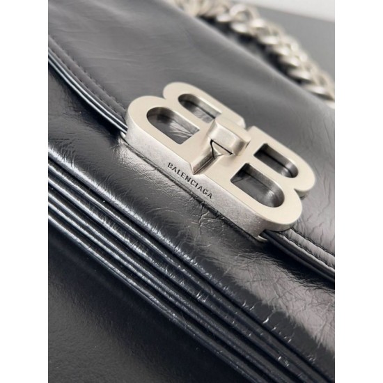 Miglior sito Replica Borsa a tracolla Balenciaga BB con patta morbida e finiture argentate Imitazioni Outlet Online