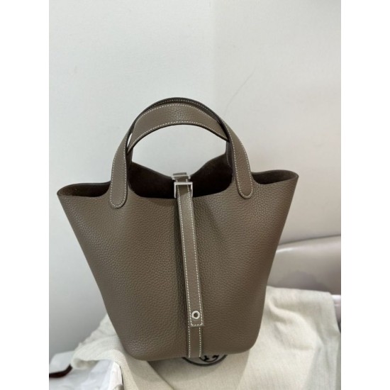 Miglior sito Replica Borsa Hermes Picotin Lock 18/22 Etoupe grigia hardware argentato Imitazioni Outlet Online