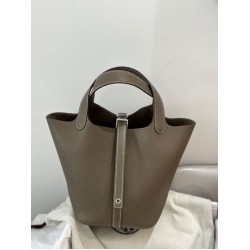 Miglior sito Replica Borsa Hermes Picotin Lock 18/22 Etoupe grigia hardware argentato Imitazioni Outlet Online