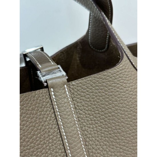 Miglior sito Replica Borsa Hermes Picotin Lock 18/22 Etoupe grigia hardware argentato Imitazioni Outlet Online