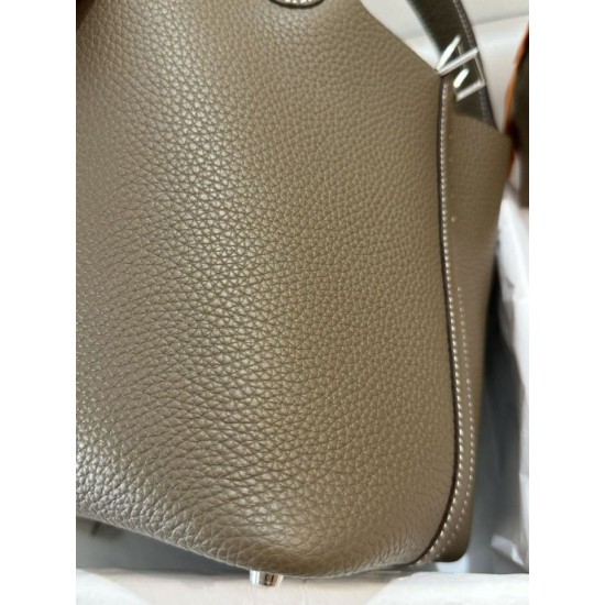 Miglior sito Replica Borsa Hermes Picotin Lock 18/22 Etoupe grigia hardware argentato Imitazioni Outlet Online