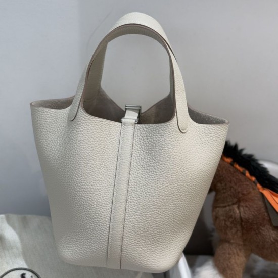 Miglior sito Replica Borsa Hermes Picotin Lock 18/22 Etoupe beige hardware argentato Imitazioni Outlet Online