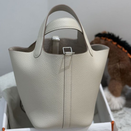 Miglior sito Replica Borsa Hermes Picotin Lock 18/22 Etoupe beige hardware argentato Imitazioni Outlet Online