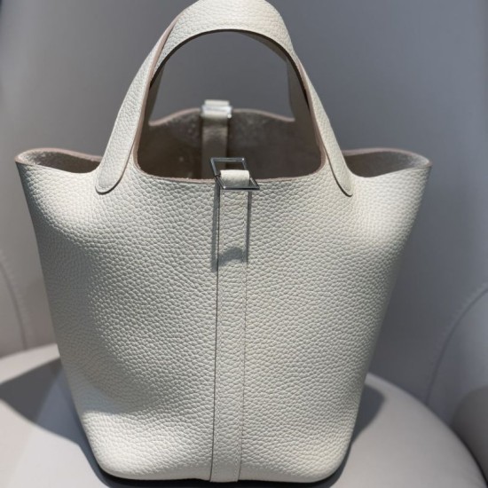 Miglior sito Replica Borsa Hermes Picotin Lock 18/22 Etoupe beige hardware argentato Imitazioni Outlet Online