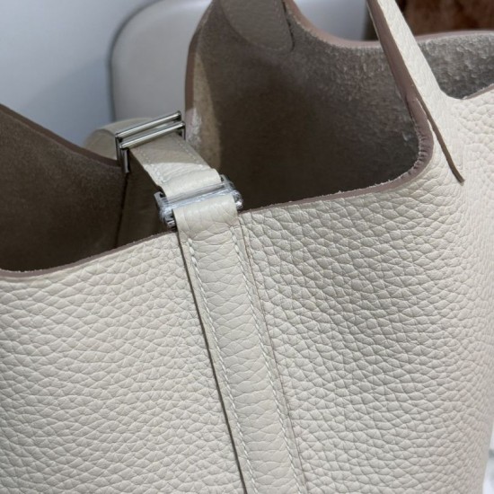 Miglior sito Replica Borsa Hermes Picotin Lock 18/22 Etoupe beige hardware argentato Imitazioni Outlet Online