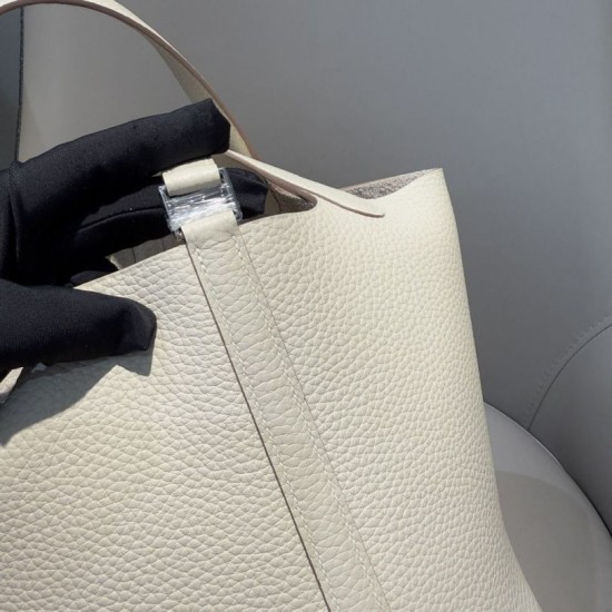 Miglior sito Replica Borsa Hermes Picotin Lock 18/22 Etoupe beige hardware argentato Imitazioni Outlet Online