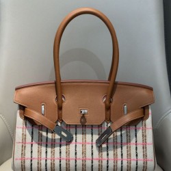 Miglior sito Replica Borse a tracolla Hermès Birkin 29 in tela Toile H ricamata Marrone Imitazioni Outlet Online