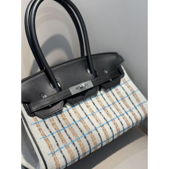 Miglior sito Replica Borse a tracolla Hermès Birkin 29 in tela Toile H ricamata Nero Imitazioni Outlet Online