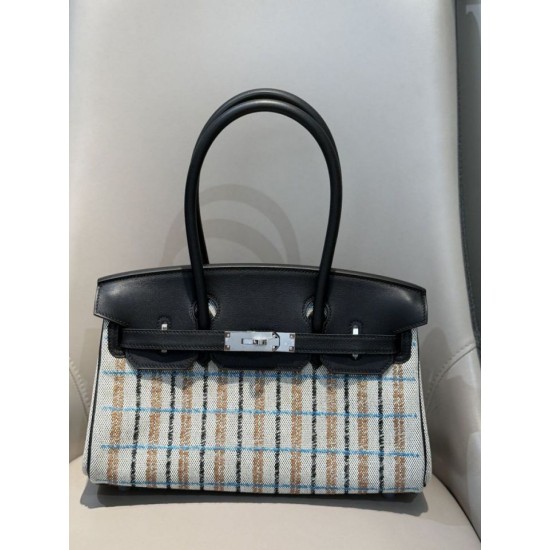 Miglior sito Replica Borse a tracolla Hermès Birkin 29 in tela Toile H ricamata Nero Imitazioni Outlet Online