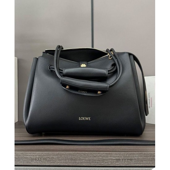 Miglior sito Replica Borsa Loewe Madrid media morbida pelle di vitello nero Imitazioni Outlet Online