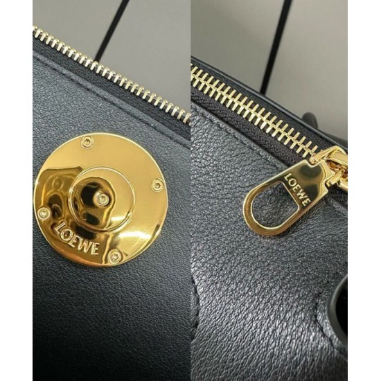 Miglior sito Replica Borsa Loewe Madrid media morbida pelle di vitello nero Imitazioni Outlet Online