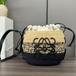 Miglior sito Replica Borsa a tracolla rafia Loewe Nero Imitazioni Outlet Online