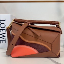 Miglior sito Replica Borsa Loewe piccola Puzzle Edge Landscape in pelle di vitello nappa Caffè Imitazioni Outlet Online