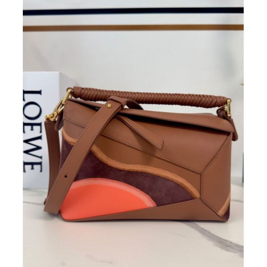 Miglior sito Replica Borsa Loewe piccola Puzzle Edge Landscape in pelle di vitello nappa Caffè Imitazioni Outlet Online