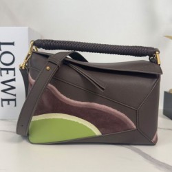 Miglior sito Replica Borsa Loewe piccola Puzzle Edge Landscape in pelle di vitello nappa Caffè scuro Imitazioni Outlet Online