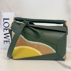 Miglior sito Replica Borsa Loewe piccola Puzzle Edge Landscape in pelle di vitello nappa Verde Imitazioni Outlet Online