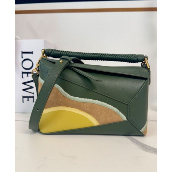 Miglior sito Replica Borsa Loewe piccola Puzzle Edge Landscape in pelle di vitello nappa Verde Imitazioni Outlet Online