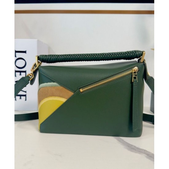 Miglior sito Replica Borsa Loewe piccola Puzzle Edge Landscape in pelle di vitello nappa Verde Imitazioni Outlet Online