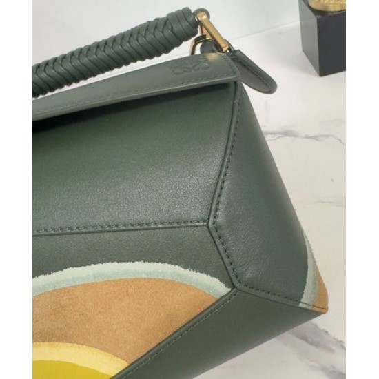 Miglior sito Replica Borsa Loewe piccola Puzzle Edge Landscape in pelle di vitello nappa Verde Imitazioni Outlet Online