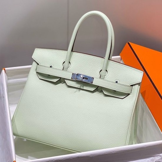 Miglior sito Replica Borse Hermes Birkin 25cm/30cm verde chiaro Clemence hardware argento Imitazioni Outlet Online