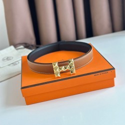 Miglior sito Replica Cintura reversibile Hermes H Medor 24MM Epsom Marrone Imitazioni Outlet Online