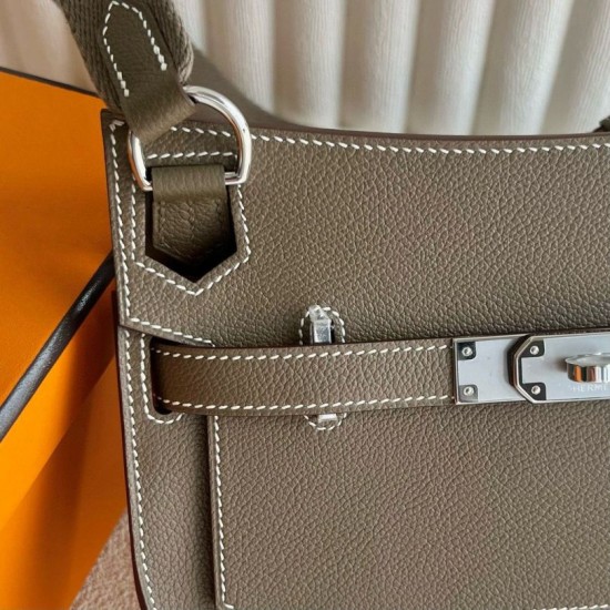 Miglior sito Replica Borsa Hermes Jypsiere Mini fatta a mano in pelle di vitello color talpa Imitazioni Outlet Online