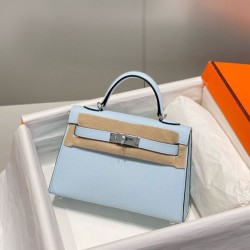 Miglior sito Replica Borsa Hermes Kelly Mini II Azzurro Epsom con hardware dorato Imitazioni Outlet Online
